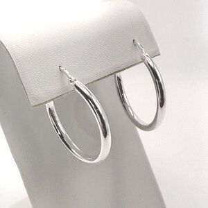 .925 Sterling Silver 3mm x 30mm Tube Hoop Earrings